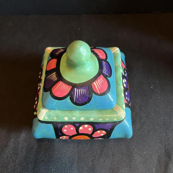 Vtg. Mexican Pottery Talavera Folk Art Hand Painted Cannister Container Floral - Picture 8 of 14